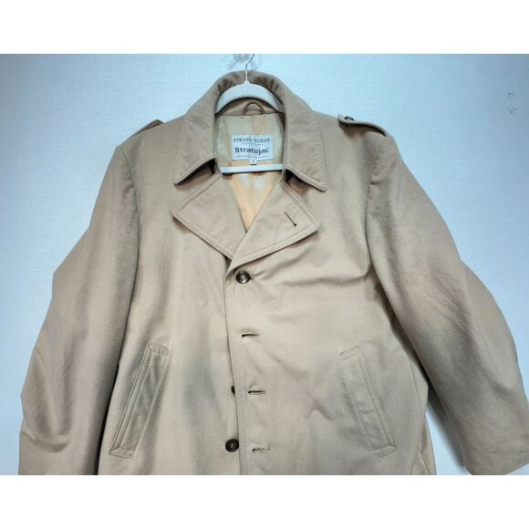 Vintage Stratojac Strato-Suede Mens Flannel Trench Coat Size 46 Beige Pockets - Picture 7 of 15